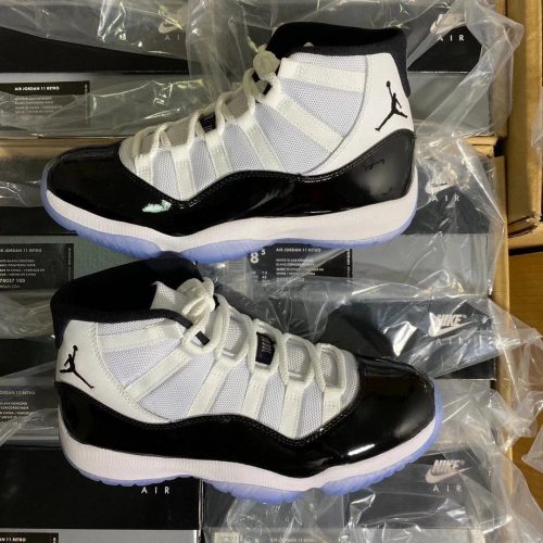 Jordan Air Jordan 11 Retro Concord High Top Sneakers White and Black