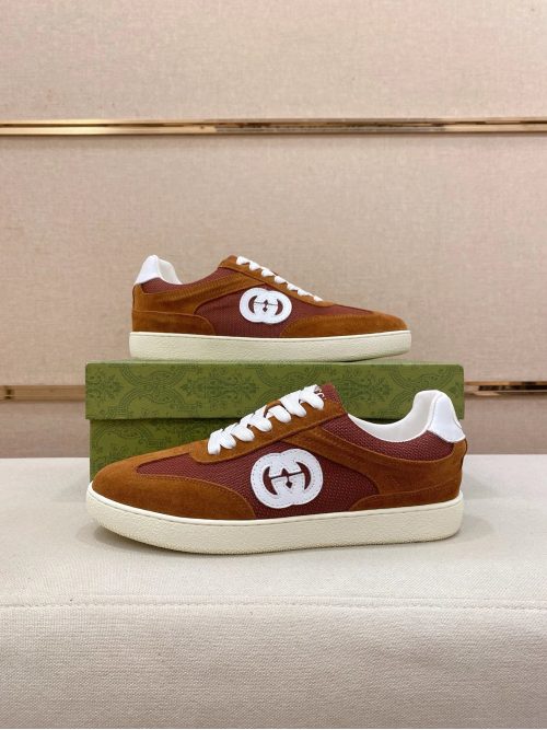 Gucci Interlocking G Suede Sneakers Brown and White
