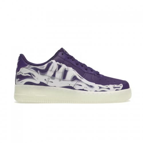 Nike Air Force 1 Low Skeleton Purple Graphic Sneakers White and Purple