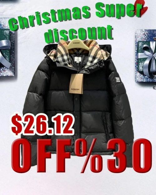 Burberry Check Lined Puffer Jacket Warm Down Jacket Black
