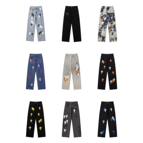 Chrome Hearts Cross Patch Denim Jeans Streetwear Pants Multicolor