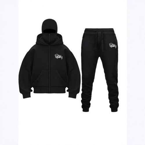 Design Balaclava Zip-Up Hoodie and Joggers Streetwear Matching Set Black