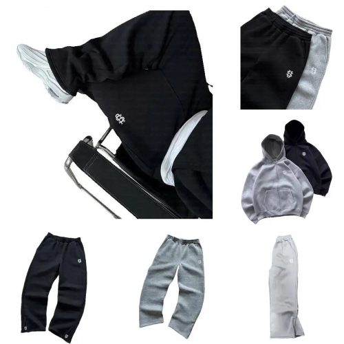 Design Streetwear Fleece Set Oversized Hoodie and Joggers Black and Gray