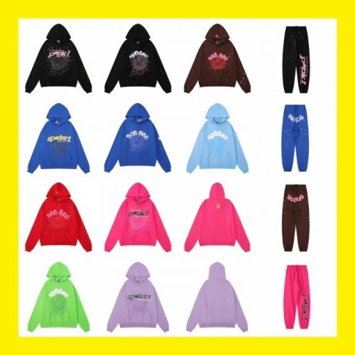Sp5der Web Graphic Streetwear Hoodie and Joggers Multicolor