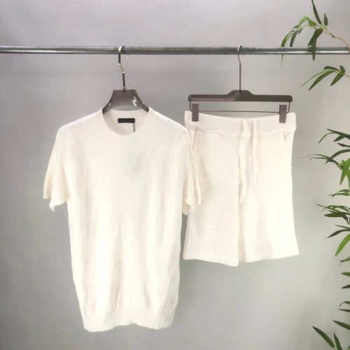 Design Knit Check Pattern Casual Matching Set White