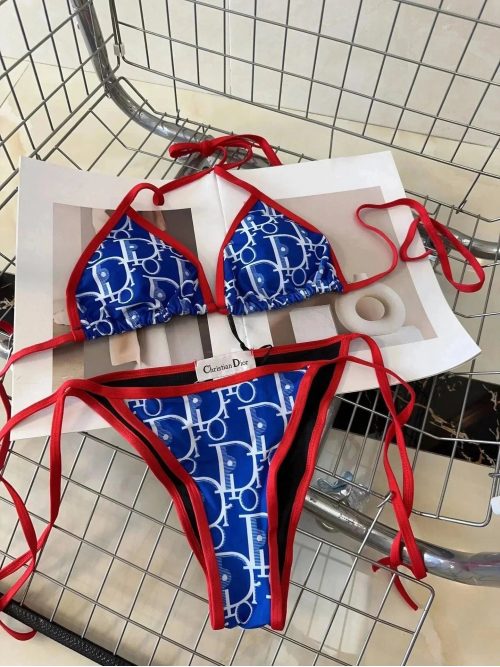 Christian Dior Oblique Bikini Swimsuit Blue and Red