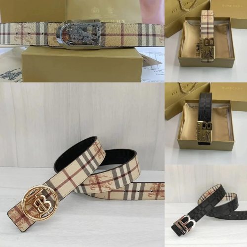 Burberry Check Print TB Buckle Leather Belt Multicolor