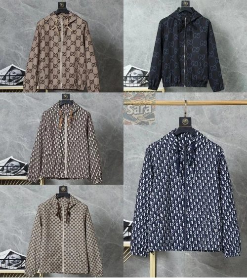 Gucci GG Monogram Zip-Up Hoodie Casual Jacket Beige