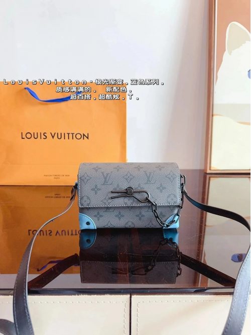 Louis Vuitton LV Soft Trunk Wallet Compact Crossbody Bag Gray and Blue