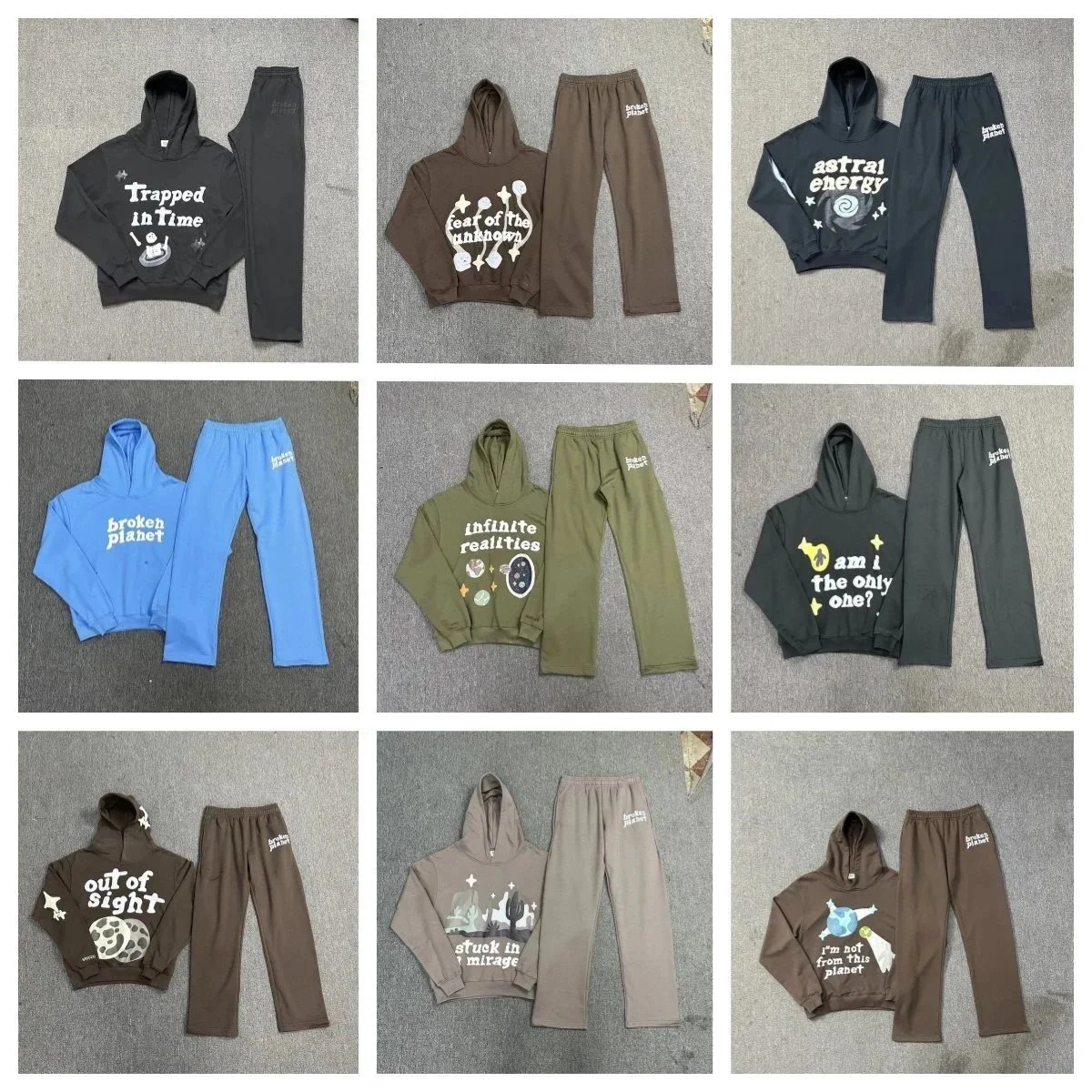 Broken Planet Graphic Hoodie And Sweatpants Set Casual Tracksuit Multicolor