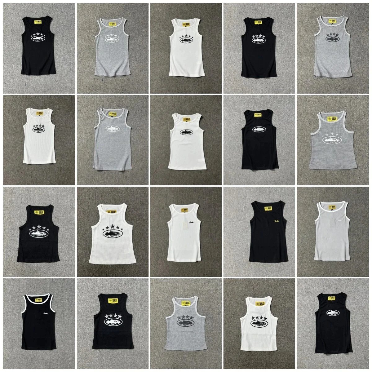 Corteiz Alcatraz Tank Top Casual Sleeveless Shirt Black and White and Gray