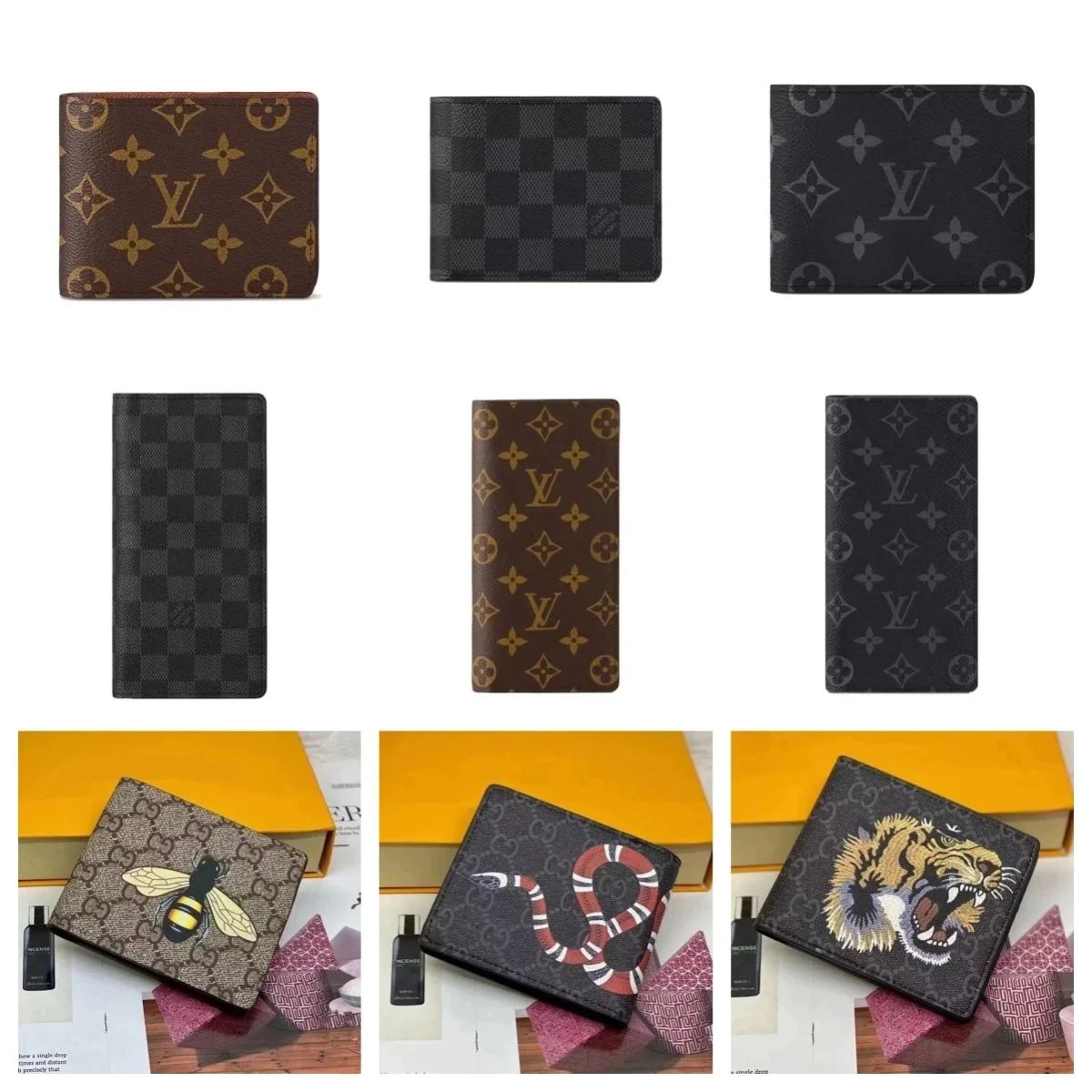 Louis Vuitton LV Multiple Wallets Monogram and Damier Leather Wallets Brown and Black