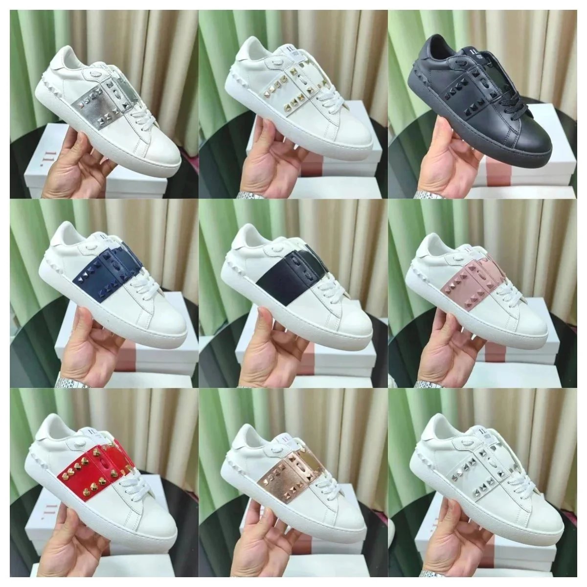 Valentino Rockstud Sneakers Casual Shoes White and Multicolor